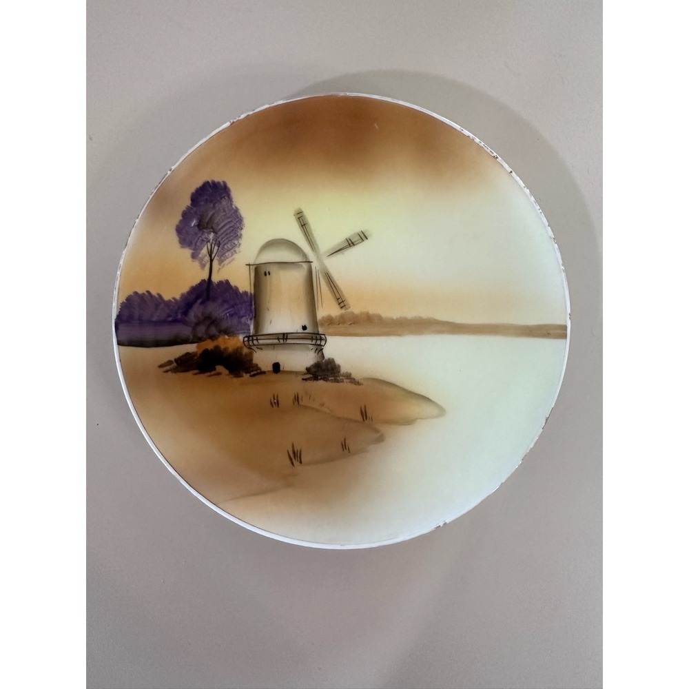 Vintage 7 1/2" Meito China Windmill Landscape Hand Painted Porcelain Decor Plate